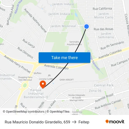 Rua Maurício Donaldo Girardello, 659 to Feitep map