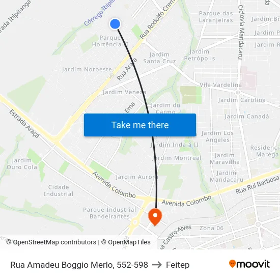 Rua Amadeu Boggio Merlo, 552-598 to Feitep map