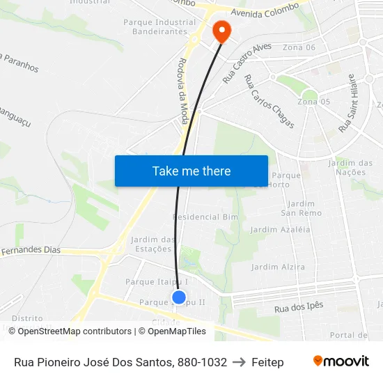 Rua Pioneiro José Dos Santos, 880-1032 to Feitep map