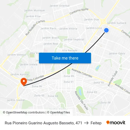 Rua Pioneiro Guarino Augusto Basseto, 471 to Feitep map