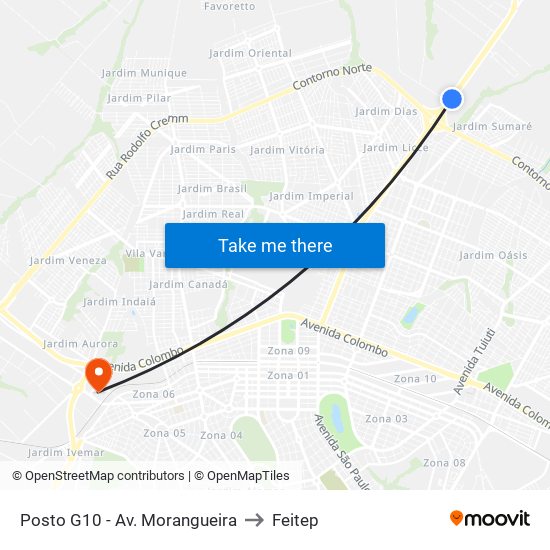 Posto G10 - Av. Morangueira to Feitep map