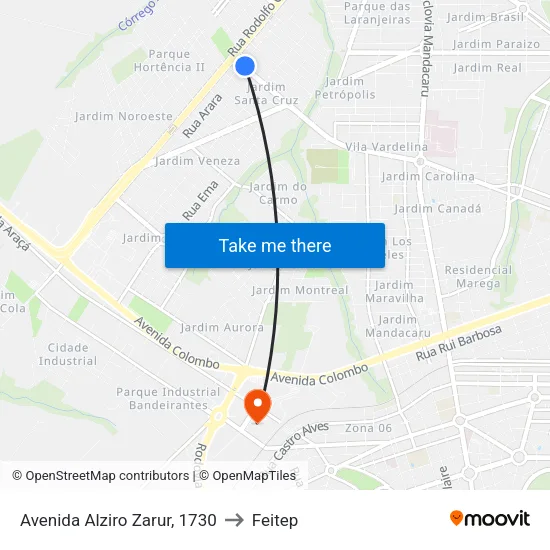 Avenida Alziro Zarur, 1730 to Feitep map