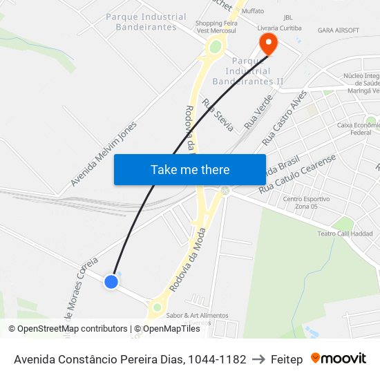 Avenida Constâncio Pereira Dias, 1044-1182 to Feitep map