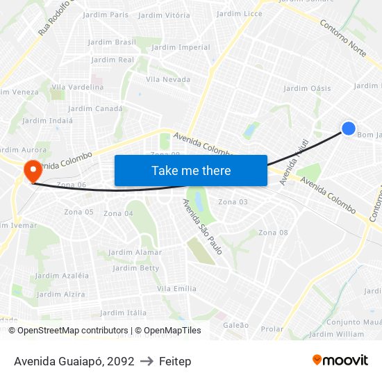 Avenida Guaiapó, 2092 to Feitep map