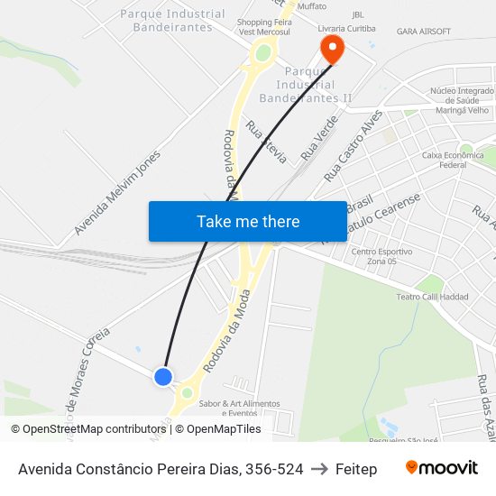 Avenida Constâncio Pereira Dias, 356-524 to Feitep map