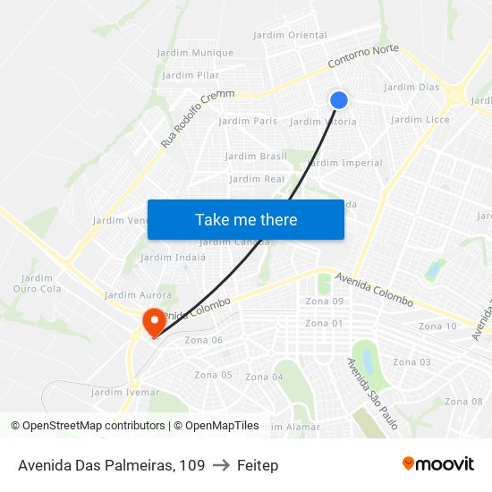 Avenida Das Palmeiras, 109 to Feitep map