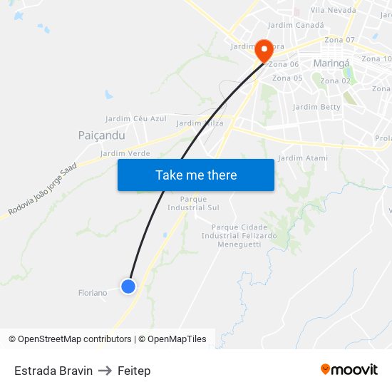 Estrada Bravin to Feitep map
