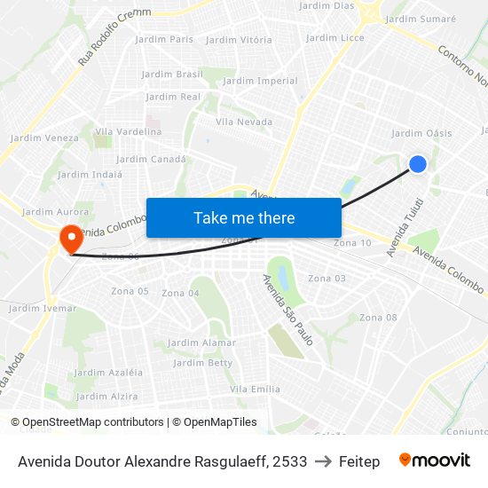 Avenida Doutor Alexandre Rasgulaeff, 2533 to Feitep map