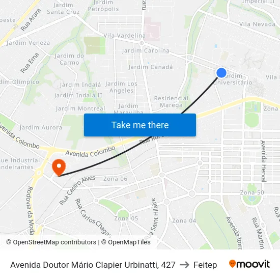 Avenida Doutor Mário Clapier Urbinatti, 427 to Feitep map