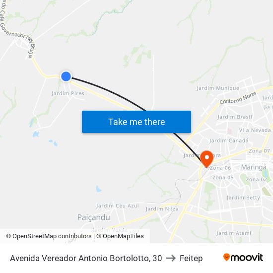 Avenida Vereador Antonio Bortolotto, 30 to Feitep map