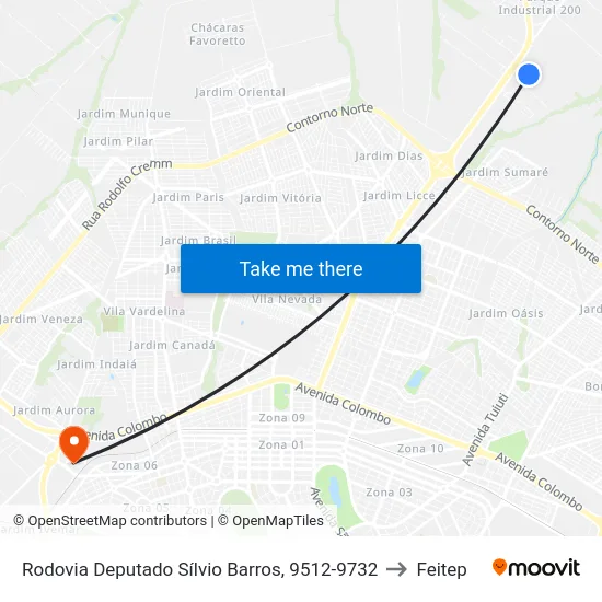 Rodovia Deputado Sílvio Barros, 9512-9732 to Feitep map