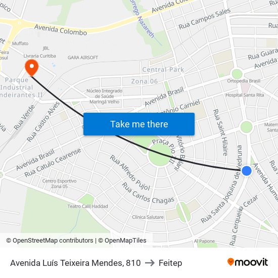 Avenida Luís Teixeira Mendes, 810 to Feitep map