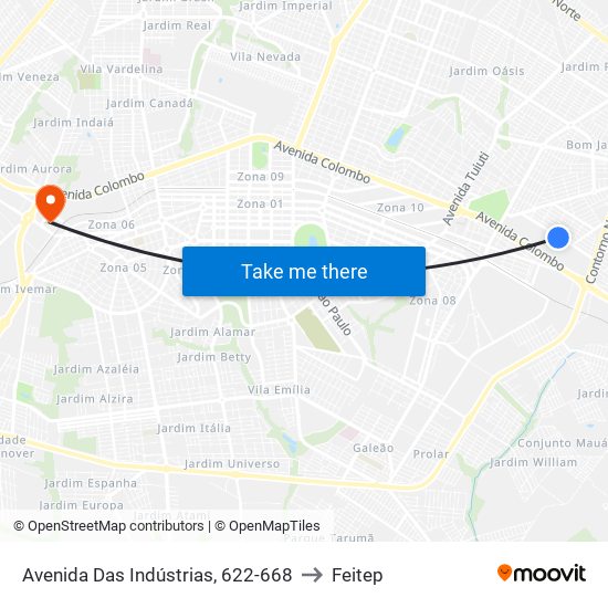 Avenida Das Indústrias, 622-668 to Feitep map
