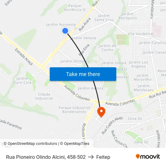 Rua Pioneiro Olindo Alcini, 458-502 to Feitep map