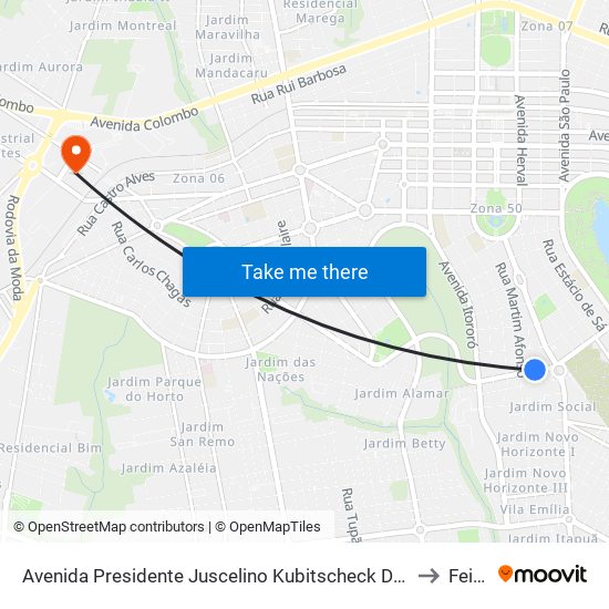 Avenida Presidente Juscelino Kubitscheck De Oliveira, 1220 to Feitep map