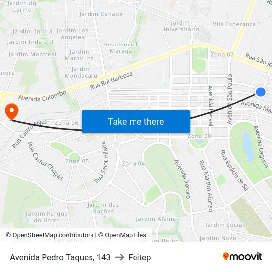 Avenida Pedro Taques, 143 to Feitep map