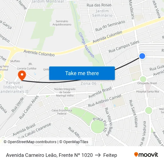 Avenida Carneiro Leão, Frente  Nº 1020 to Feitep map