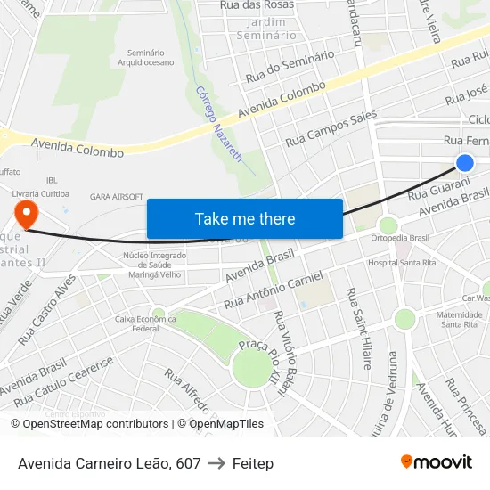 Avenida Carneiro Leão, 607 to Feitep map