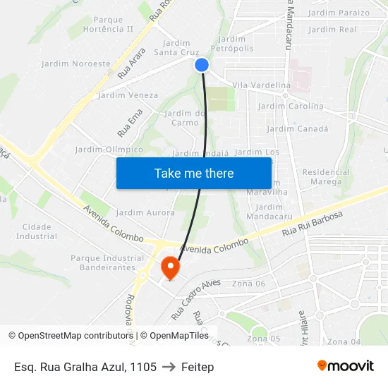 Esq. Rua Gralha Azul, 1105 to Feitep map