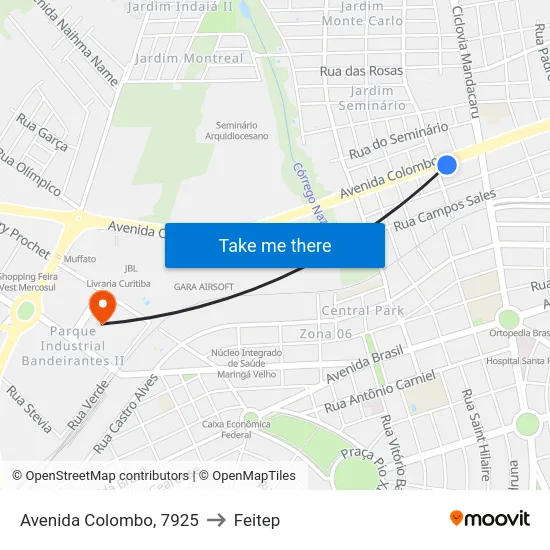 Avenida Colombo, 7925 to Feitep map