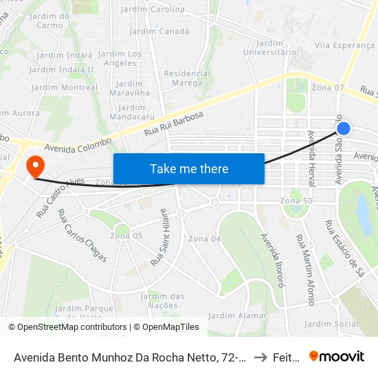 Avenida Bento Munhoz Da Rocha Netto, 72-120 to Feitep map