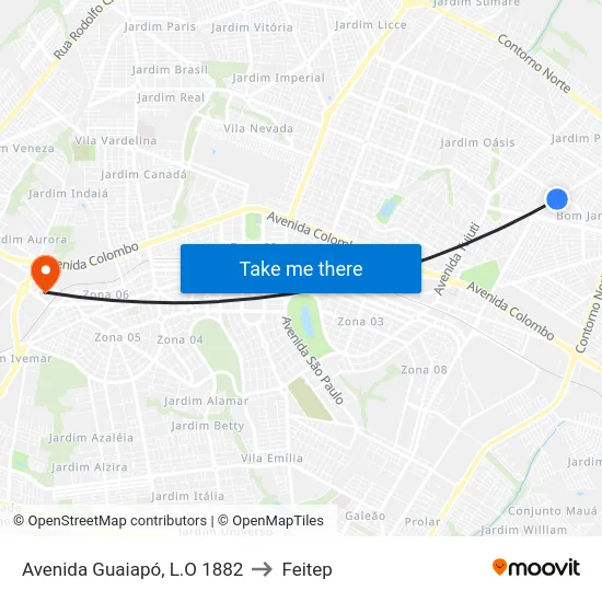 Avenida Guaiapó, L.O 1882 to Feitep map