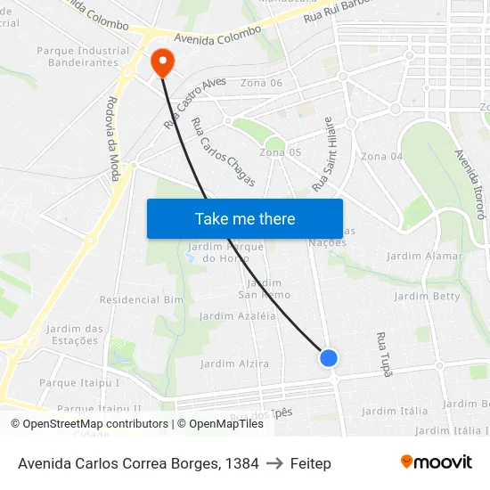 Avenida Carlos Correa Borges, 1384 to Feitep map