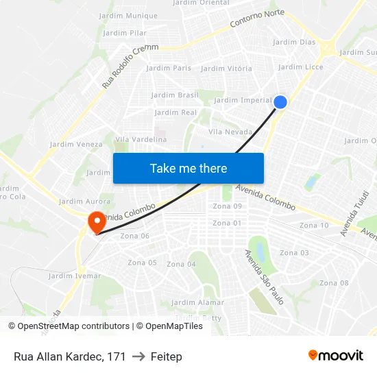 Rua Allan Kardec, 171 to Feitep map