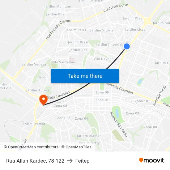 Rua Allan Kardec, 78-122 to Feitep map
