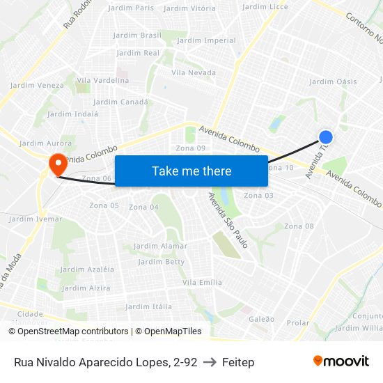 Rua Nivaldo Aparecido Lopes, 2-92 to Feitep map