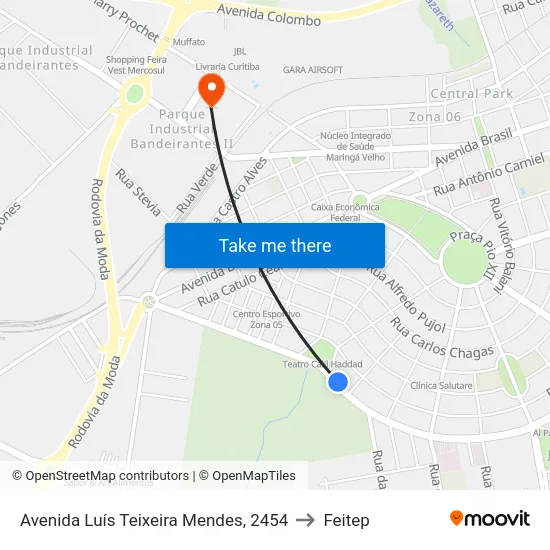 Avenida Luís Teixeira Mendes, 2454 to Feitep map