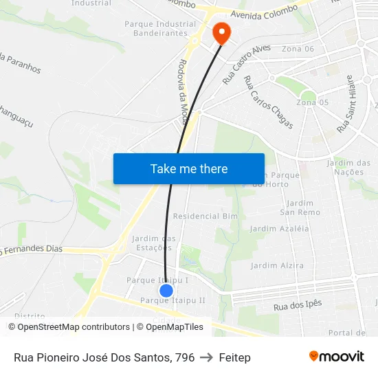 Rua Pioneiro José Dos Santos, 796 to Feitep map