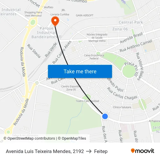 Avenida Luís Teixeira Mendes, 2192 to Feitep map