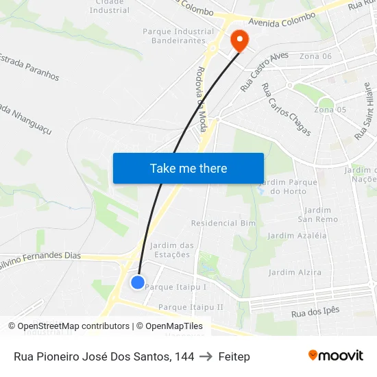 Rua Pioneiro José Dos Santos, 144 to Feitep map