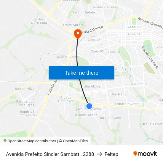 Avenida Prefeito Sincler Sambatti, 2288 to Feitep map