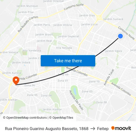 Rua Pioneiro Guarino Augusto Basseto, 1868 to Feitep map