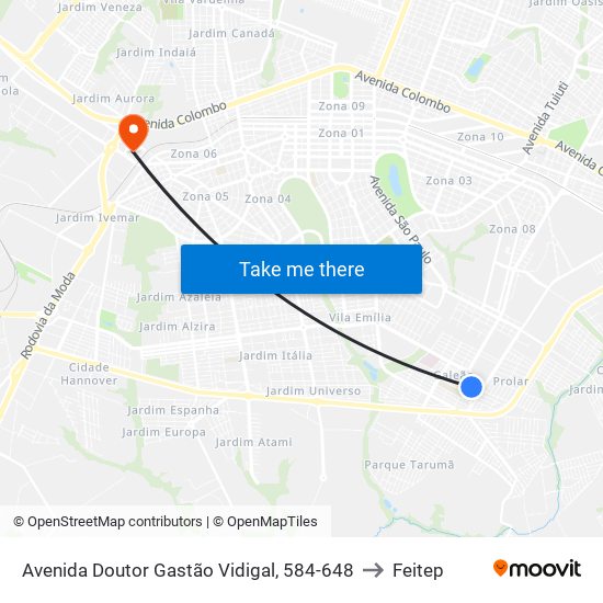 Avenida Doutor Gastão Vidigal, 584-648 to Feitep map