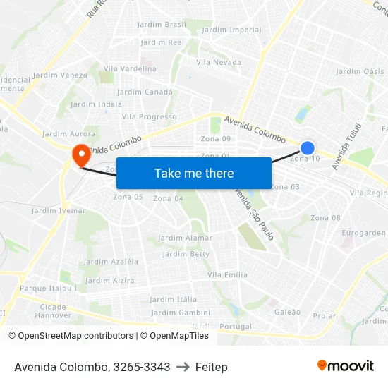 Avenida Colombo, 3265-3343 to Feitep map