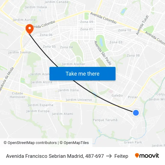 Avenida Francisco Sebrian Madrid, 487-697 to Feitep map