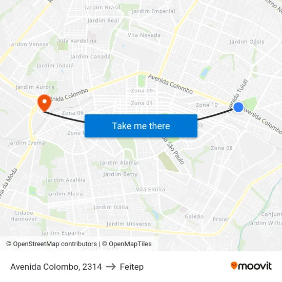 Avenida Colombo, 2314 to Feitep map