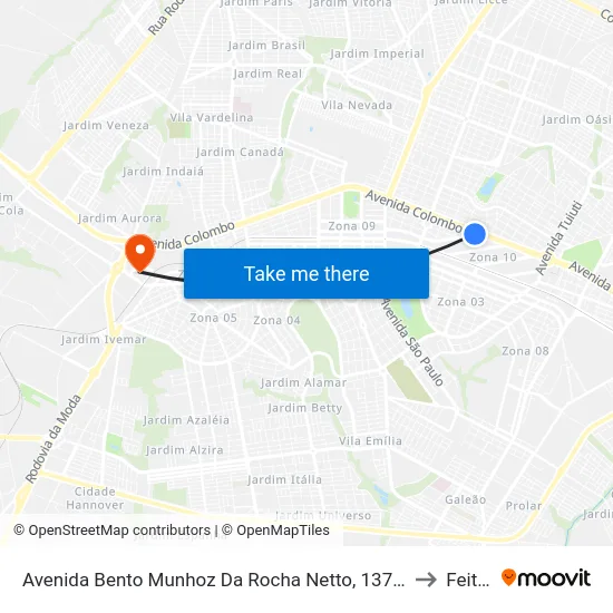 Avenida Bento Munhoz Da Rocha Netto, 1371-1543 to Feitep map