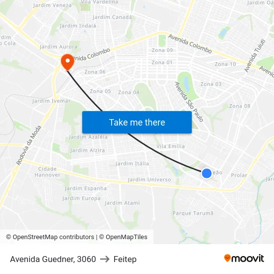 Avenida Guedner, 3060 to Feitep map