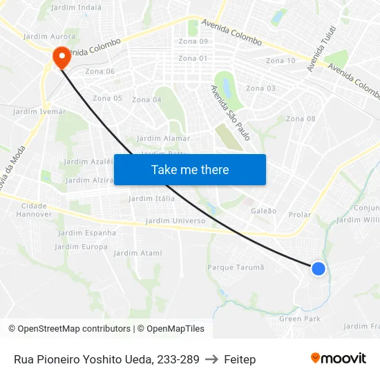 Rua Pioneiro Yoshito Ueda, 233-289 to Feitep map