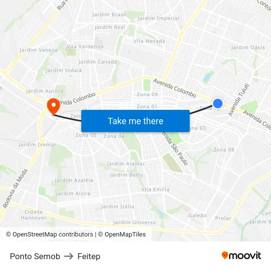 Ponto Semob to Feitep map