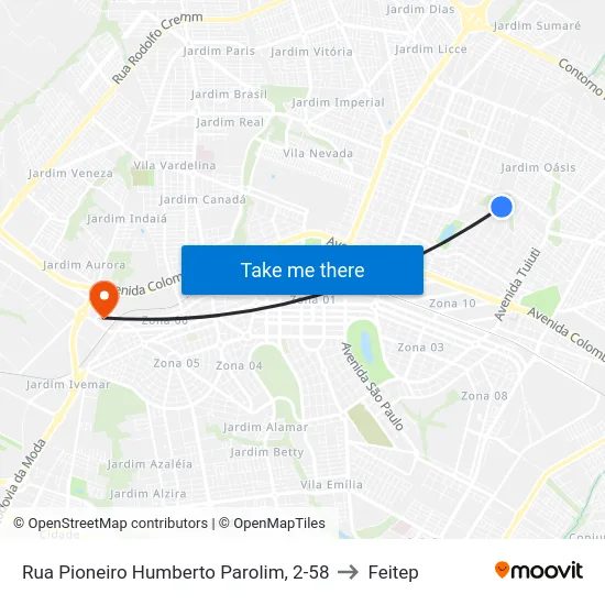 Rua Pioneiro Humberto Parolim, 2-58 to Feitep map