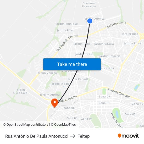 Rua Antônio De Paula Antonucci to Feitep map