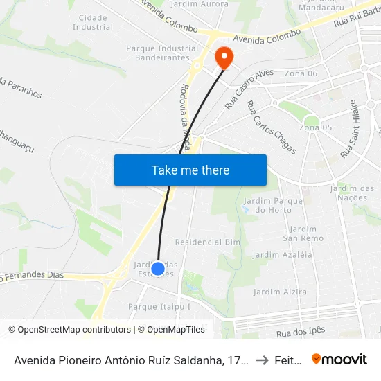Avenida Pioneiro Antônio Ruíz Saldanha, 1733 to Feitep map