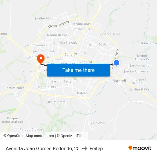 Avenida João Gomes Redondo, 25 to Feitep map