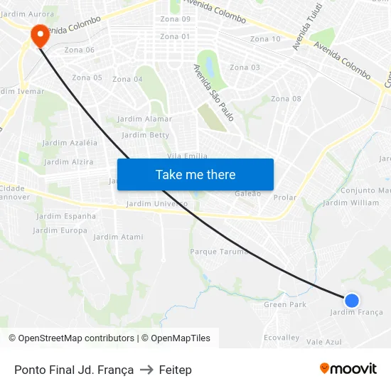 Ponto Final Jd. França to Feitep map