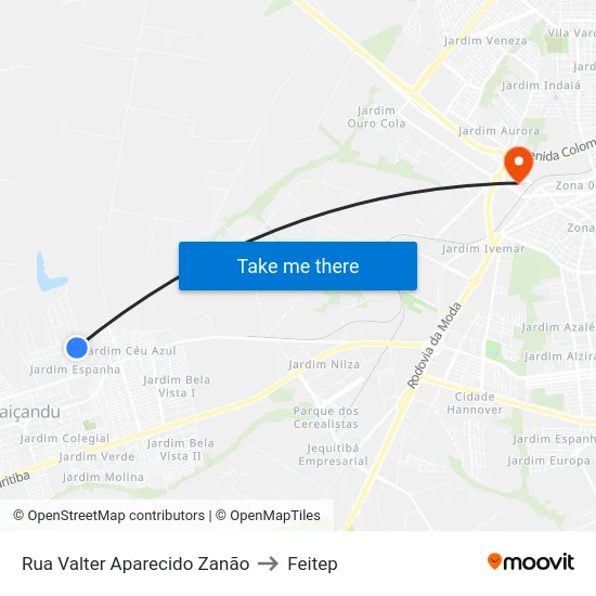 Rua Valter Aparecido Zanão to Feitep map
